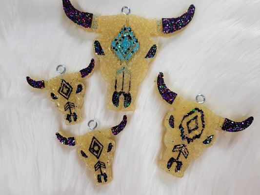 Aztec painted bull skull set