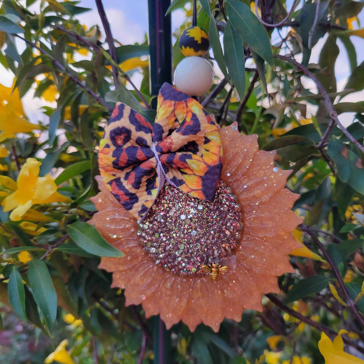 Sunflower Freshie with bow-  golden yellow or burgundy