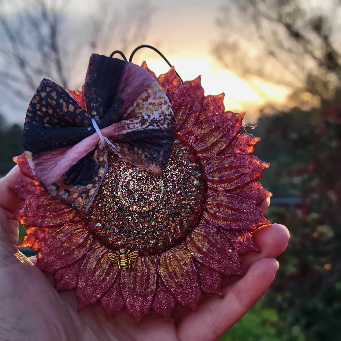 Sunflower Freshie with bow-  golden yellow or burgundy