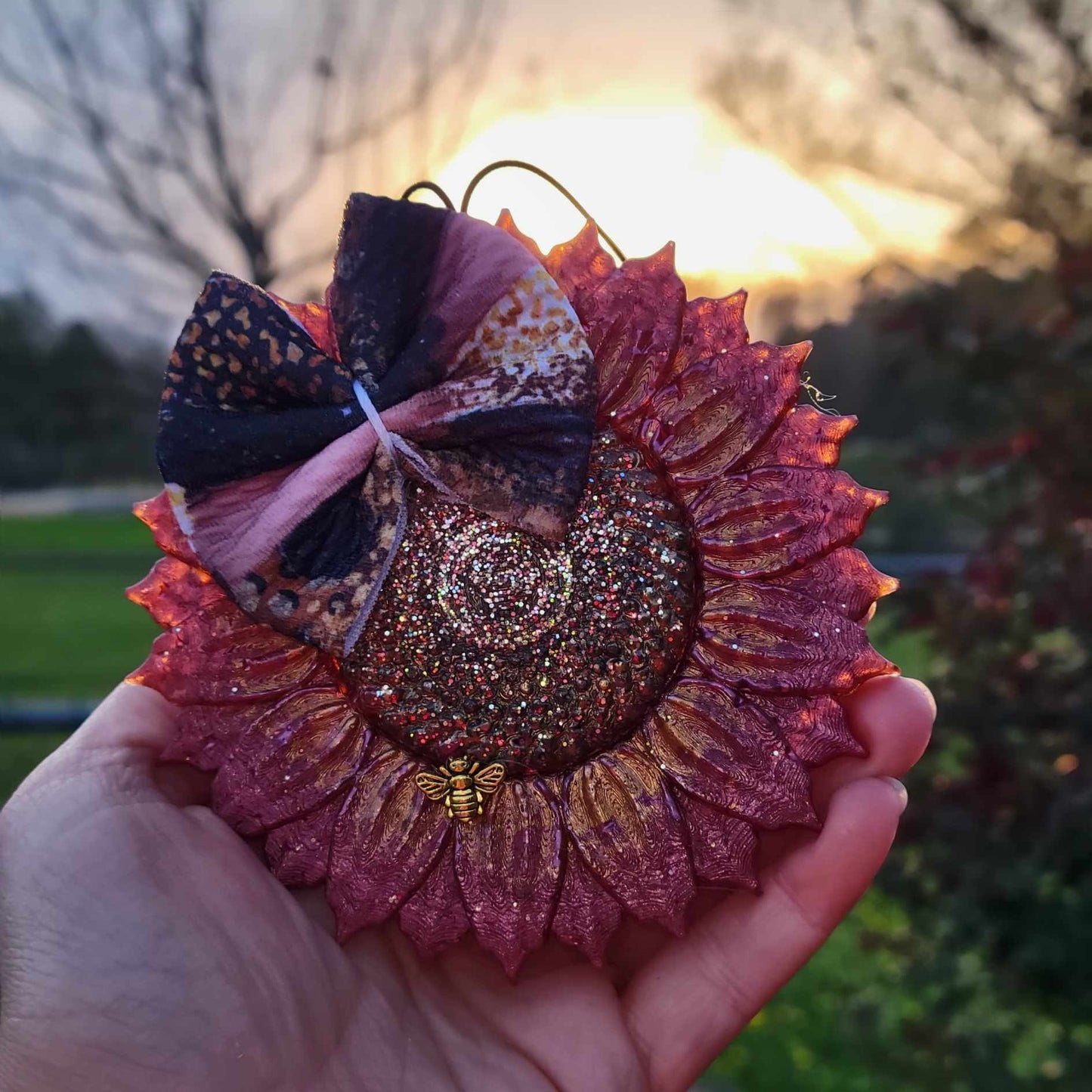 Sunflower Freshie with bow-  golden yellow or burgundy